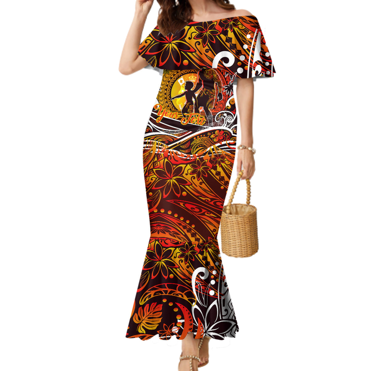 Father's Day Tonga Family Matching Mermaid Dress and Hawaiian Shirt Special Dad Polynesia Paradise DT02 Mom's Dress Orange - Polynesian Pride