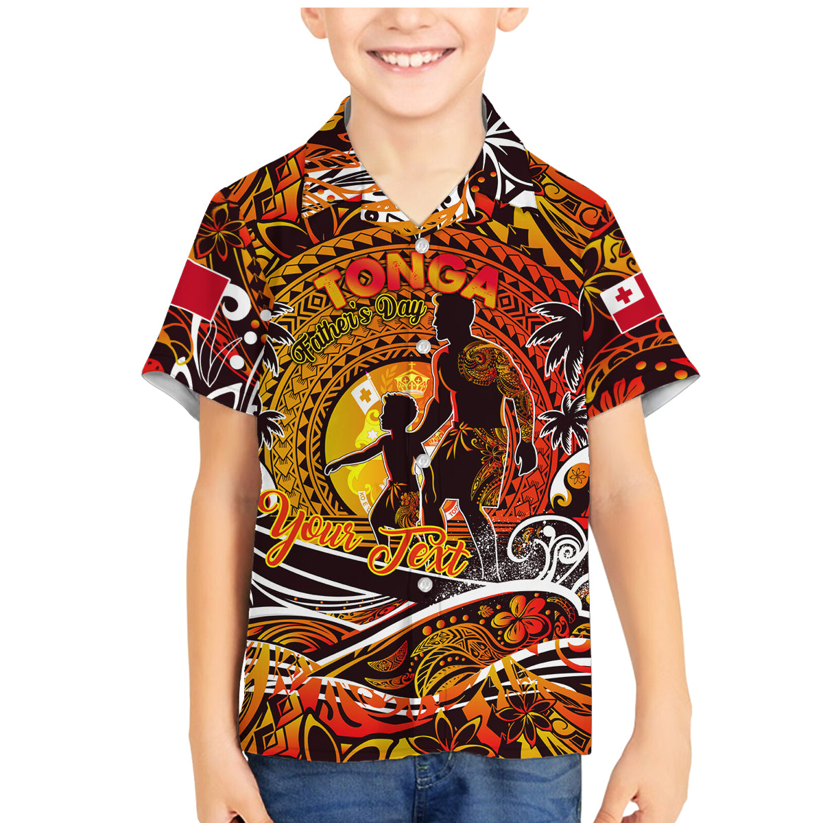 Father's Day Tonga Family Matching Mermaid Dress and Hawaiian Shirt Special Dad Polynesia Paradise DT02 Son's Shirt Orange - Polynesian Pride