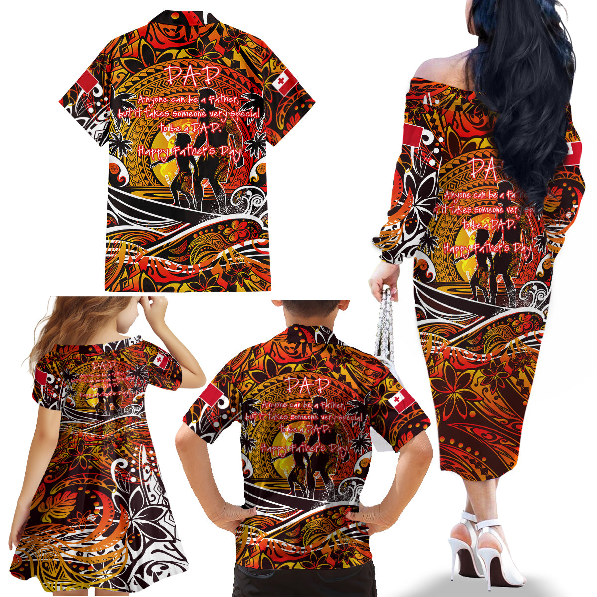 Father's Day Tonga Family Matching Off The Shoulder Long Sleeve Dress and Hawaiian Shirt Special Dad Polynesia Paradise DT02 - Polynesian Pride