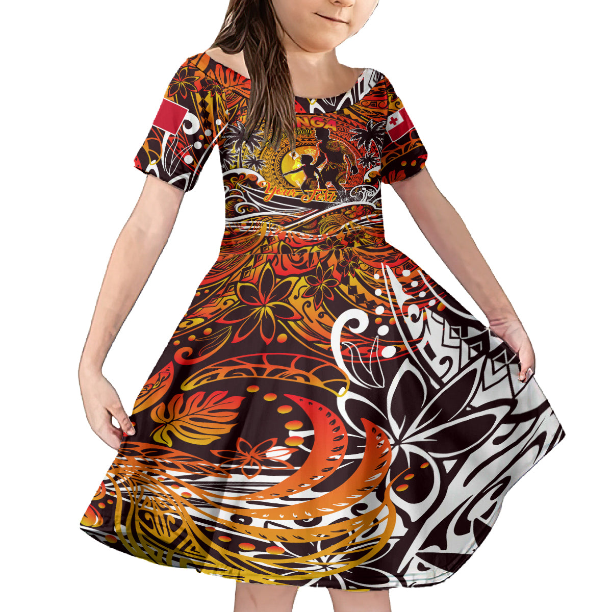 Father's Day Tonga Family Matching Off Shoulder Maxi Dress and Hawaiian Shirt Special Dad Polynesia Paradise DT02 Daughter's Dress Orange - Polynesian Pride