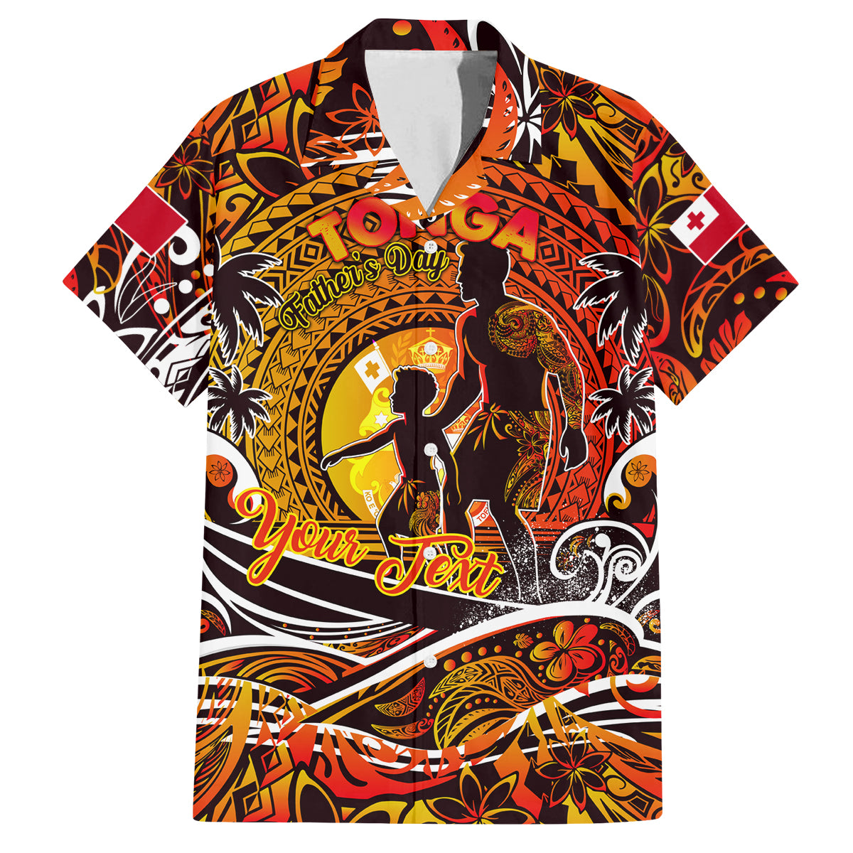 Father's Day Tonga Family Matching Off Shoulder Maxi Dress and Hawaiian Shirt Special Dad Polynesia Paradise DT02 Dad's Shirt - Short Sleeve Orange - Polynesian Pride