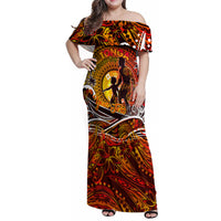 Father's Day Tonga Family Matching Off Shoulder Maxi Dress and Hawaiian Shirt Special Dad Polynesia Paradise DT02 Mom's Dress Orange - Polynesian Pride