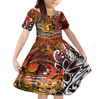 Father's Day Tonga Family Matching Off Shoulder Short Dress and Hawaiian Shirt Special Dad Polynesia Paradise DT02 Daughter's Dress Orange - Polynesian Pride
