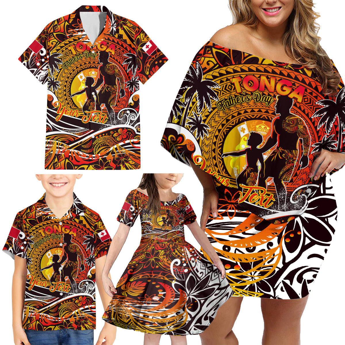 Father's Day Tonga Family Matching Off Shoulder Short Dress and Hawaiian Shirt Special Dad Polynesia Paradise DT02 - Polynesian Pride