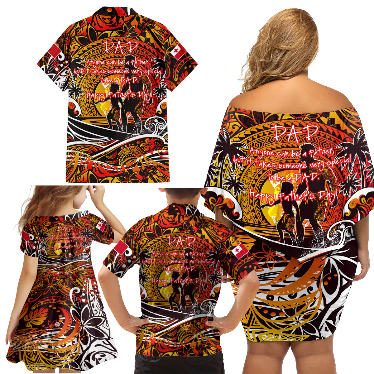 Father's Day Tonga Family Matching Off Shoulder Short Dress and Hawaiian Shirt Special Dad Polynesia Paradise DT02 - Polynesian Pride