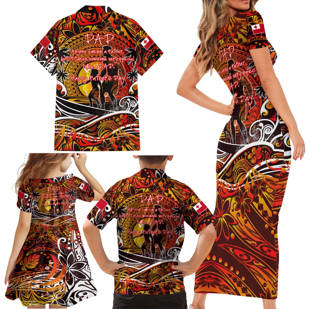 Father's Day Tonga Family Matching Short Sleeve Bodycon Dress and Hawaiian Shirt Special Dad Polynesia Paradise DT02 - Polynesian Pride
