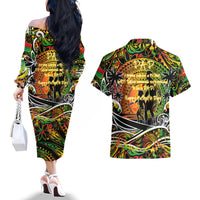 Father's Day Vanuatu Couples Matching Off The Shoulder Long Sleeve Dress and Hawaiian Shirt Special Dad Polynesia Paradise DT02 - Polynesian Pride