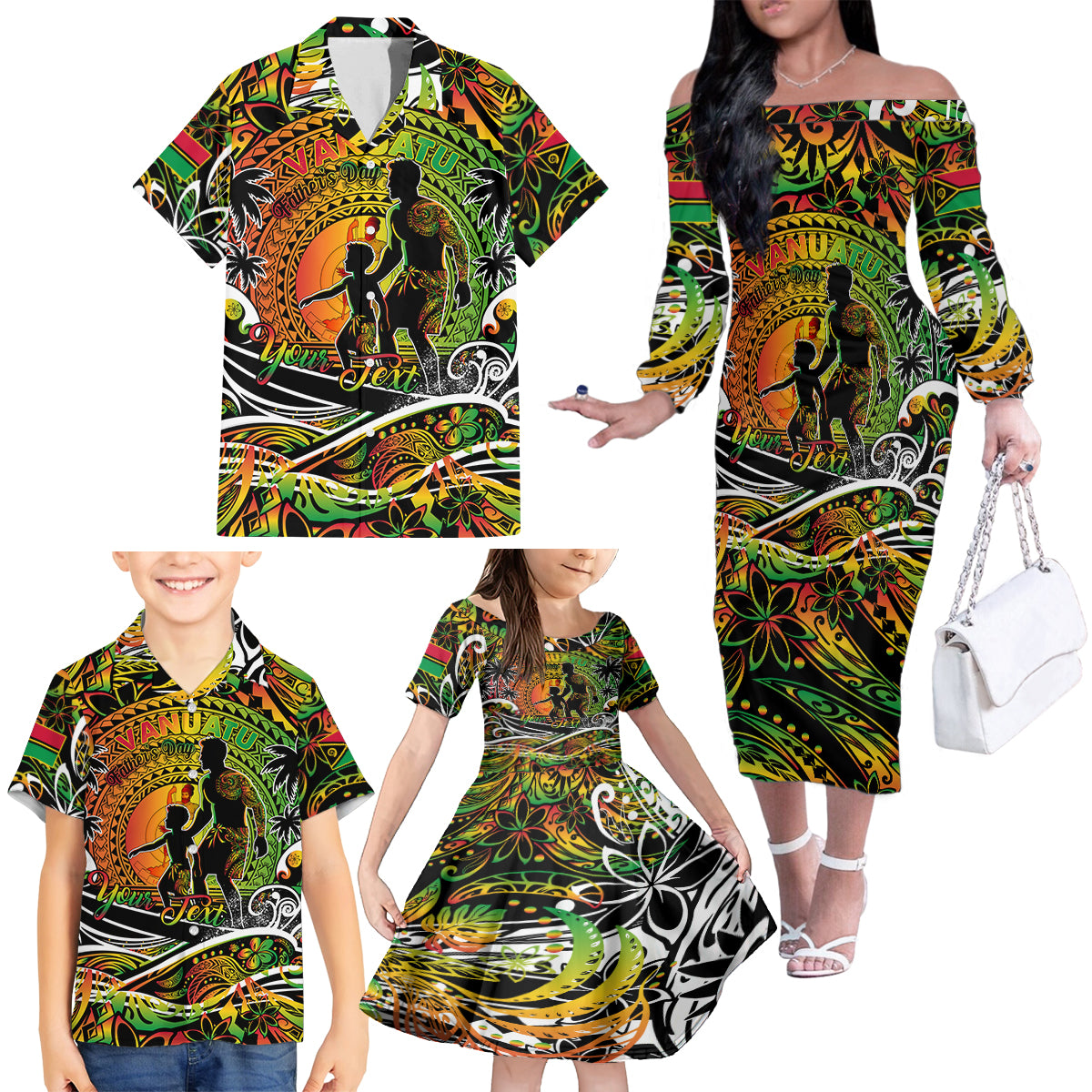 Father's Day Vanuatu Family Matching Off The Shoulder Long Sleeve Dress and Hawaiian Shirt Special Dad Polynesia Paradise DT02 - Polynesian Pride
