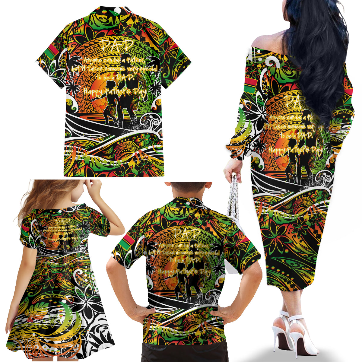 Father's Day Vanuatu Family Matching Off The Shoulder Long Sleeve Dress and Hawaiian Shirt Special Dad Polynesia Paradise DT02 - Polynesian Pride