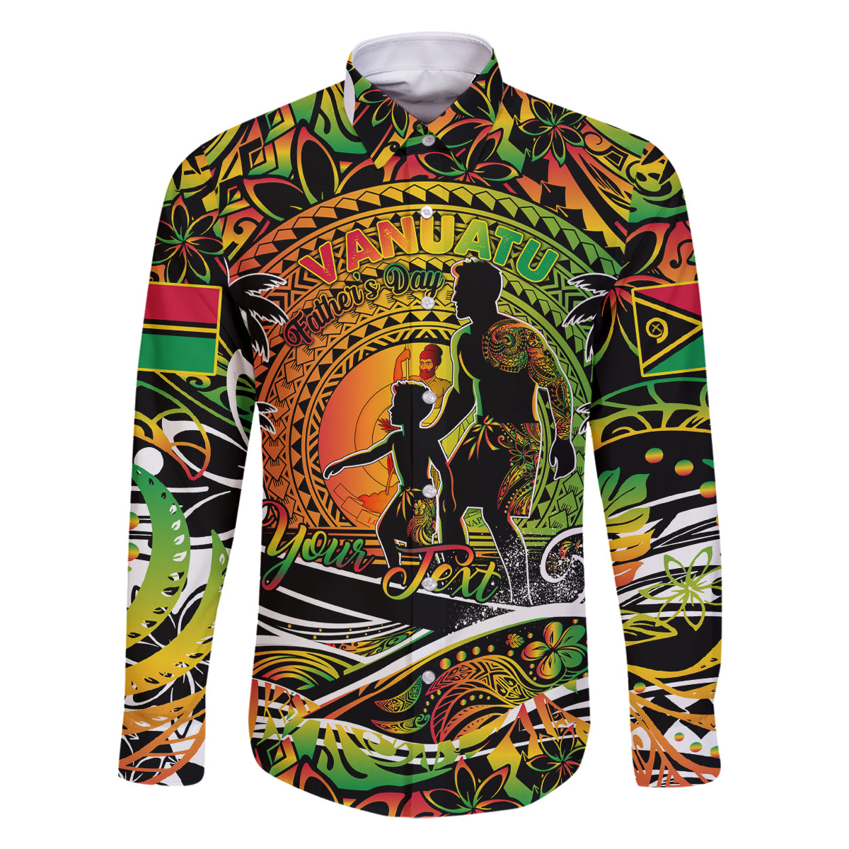 Father's Day Vanuatu Family Matching Off Shoulder Short Dress and Hawaiian Shirt Special Dad Polynesia Paradise DT02 Dad's Shirt - Long Sleeve Art - Polynesian Pride