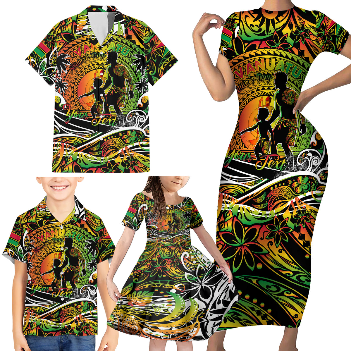 Father's Day Vanuatu Family Matching Short Sleeve Bodycon Dress and Hawaiian Shirt Special Dad Polynesia Paradise DT02 - Polynesian Pride