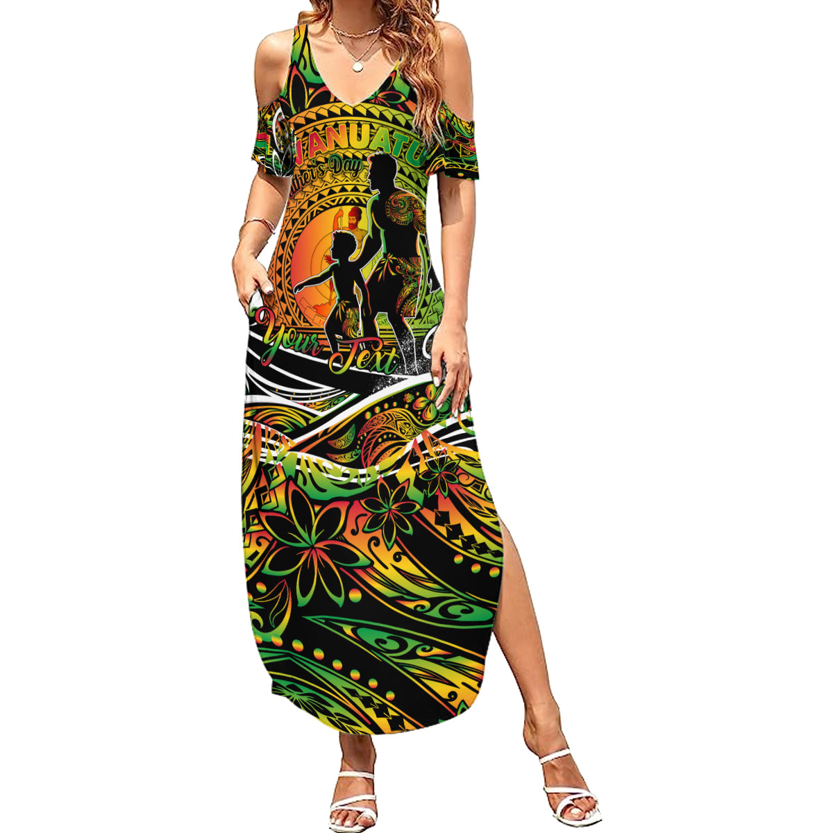 Father's Day Vanuatu Family Matching Summer Maxi Dress and Hawaiian Shirt Special Dad Polynesia Paradise DT02 Mom's Dress Art - Polynesian Pride