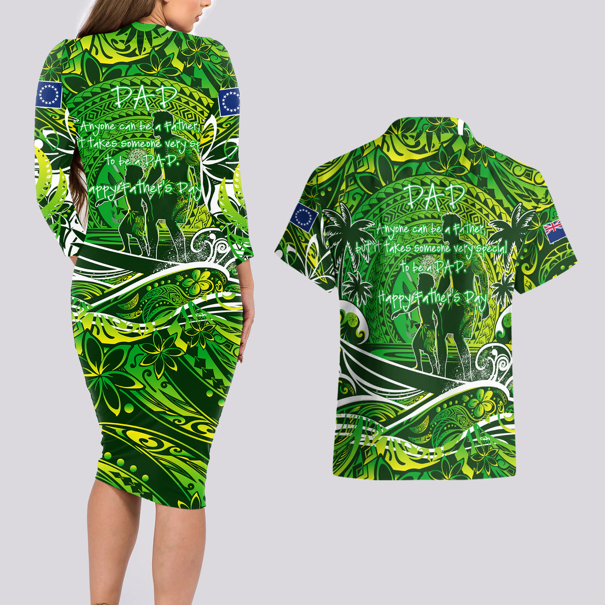 Father's Day Cook Islands Couples Matching Long Sleeve Bodycon Dress and Hawaiian Shirt Special Dad Polynesia Paradise DT02 - Polynesian Pride