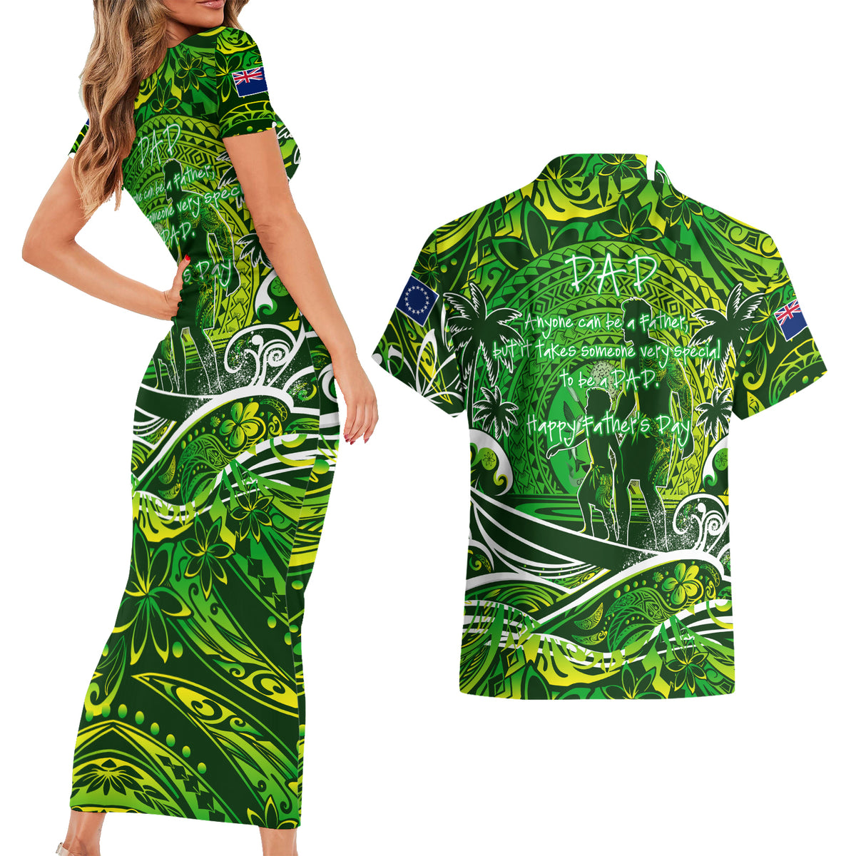 Father's Day Cook Islands Couples Matching Short Sleeve Bodycon Dress and Hawaiian Shirt Special Dad Polynesia Paradise DT02 - Polynesian Pride