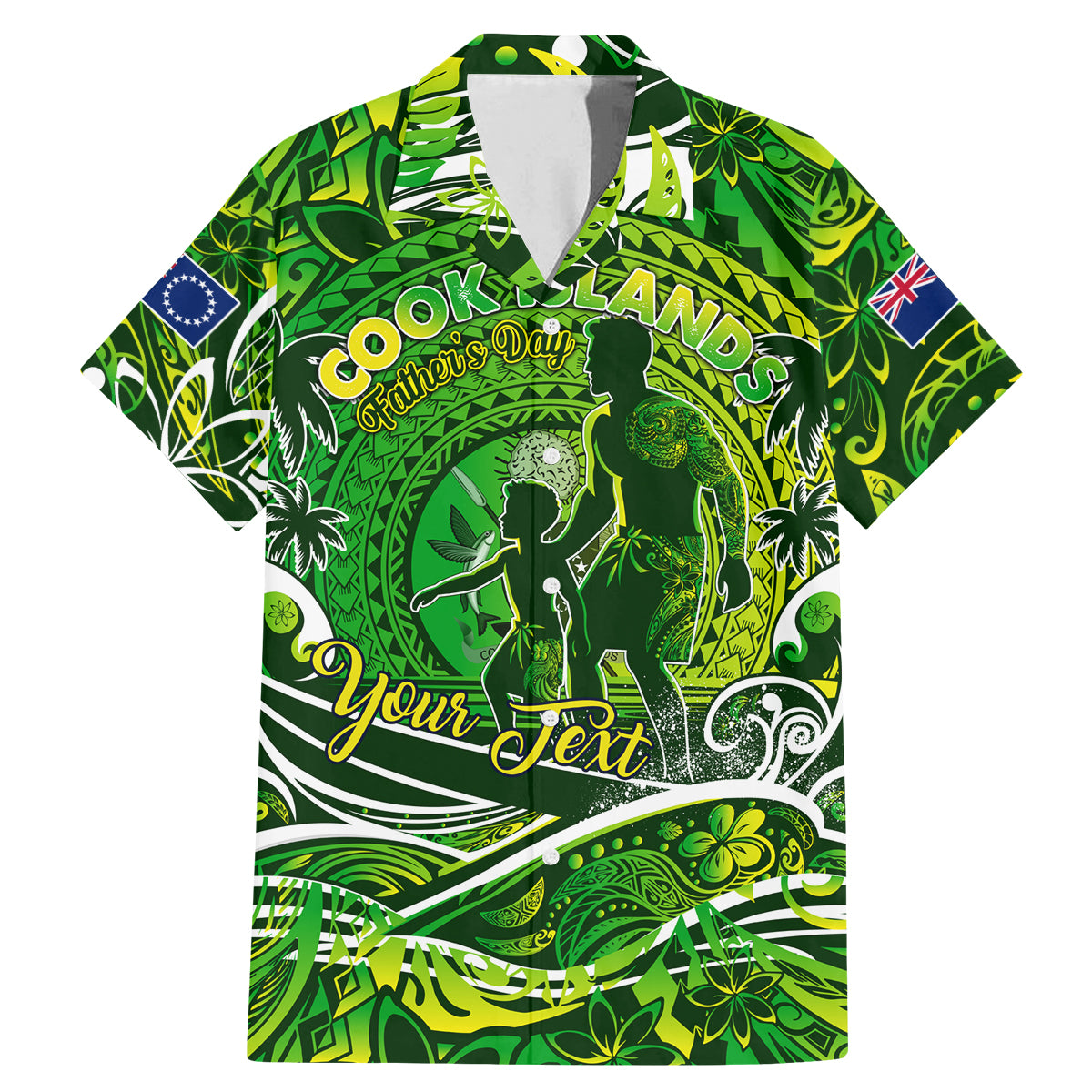 Father's Day Cook Islands Family Matching Mermaid Dress and Hawaiian Shirt Special Dad Polynesia Paradise DT02 Dad's Shirt - Short Sleeve Green - Polynesian Pride