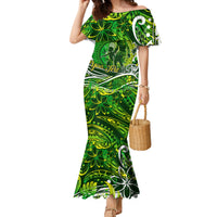 Father's Day Cook Islands Family Matching Mermaid Dress and Hawaiian Shirt Special Dad Polynesia Paradise DT02 Mom's Dress Green - Polynesian Pride
