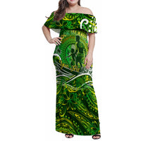 Father's Day Cook Islands Family Matching Off Shoulder Maxi Dress and Hawaiian Shirt Special Dad Polynesia Paradise DT02 Mom's Dress Green - Polynesian Pride