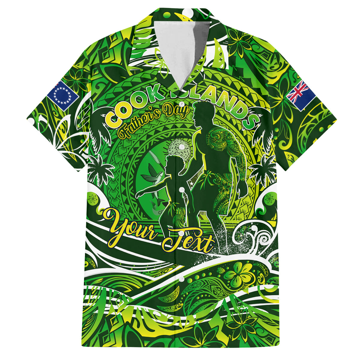 Father's Day Cook Islands Family Matching Summer Maxi Dress and Hawaiian Shirt Special Dad Polynesia Paradise DT02 Dad's Shirt - Short Sleeve Green - Polynesian Pride