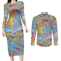 Father's Day Fiji Couples Matching Long Sleeve Bodycon Dress and Long Sleeve Button Shirt Special Dad Polynesia Paradise DT02 Red - Polynesian Pride