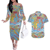 Father's Day Fiji Couples Matching Off The Shoulder Long Sleeve Dress and Hawaiian Shirt Special Dad Polynesia Paradise DT02 Red - Polynesian Pride