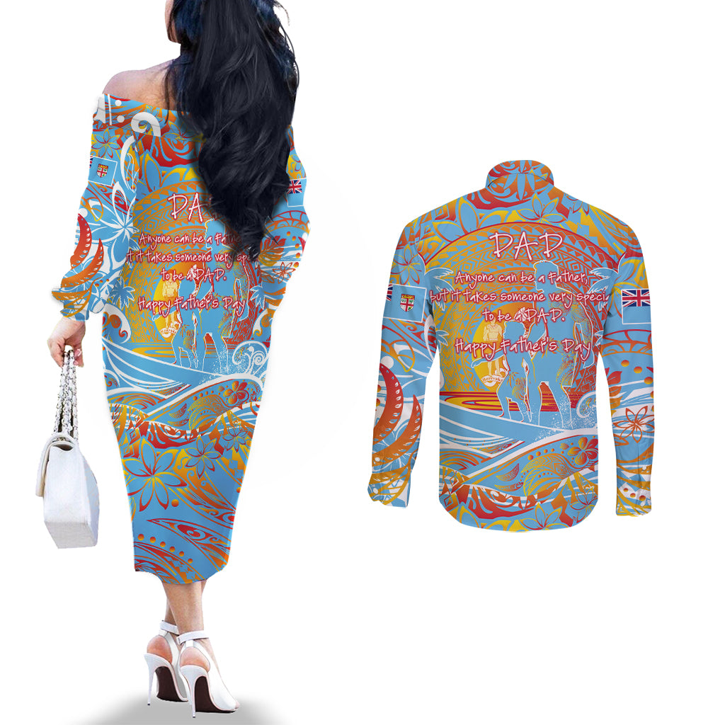 Father's Day Fiji Couples Matching Off The Shoulder Long Sleeve Dress and Long Sleeve Button Shirt Special Dad Polynesia Paradise DT02 - Polynesian Pride