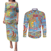 Father's Day Fiji Couples Matching Puletasi and Long Sleeve Button Shirt Special Dad Polynesia Paradise