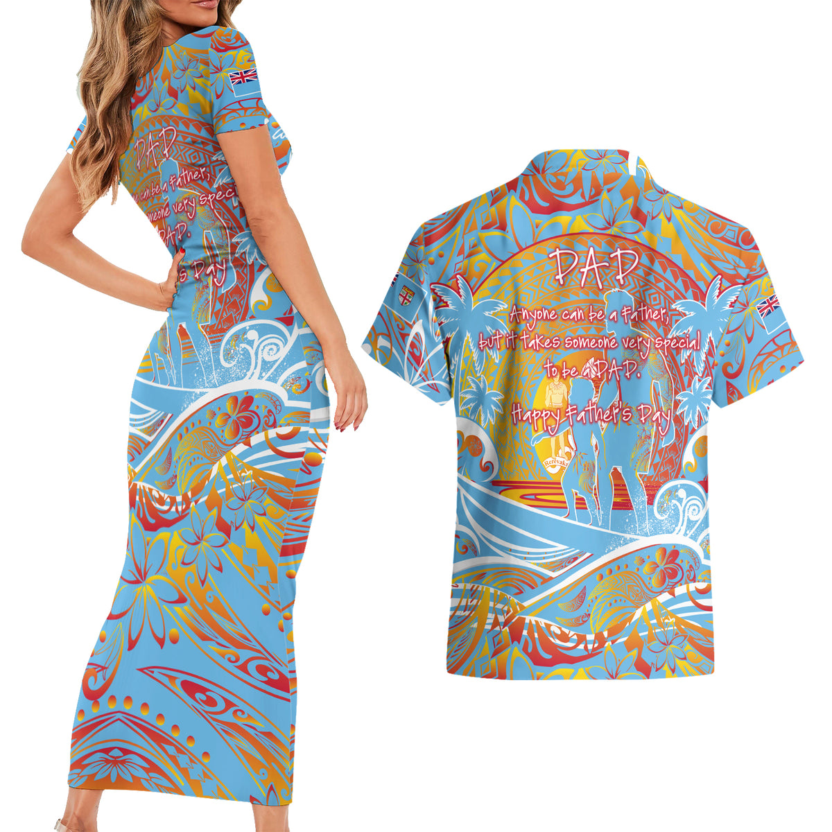 Father's Day Fiji Couples Matching Short Sleeve Bodycon Dress and Hawaiian Shirt Special Dad Polynesia Paradise DT02 - Polynesian Pride