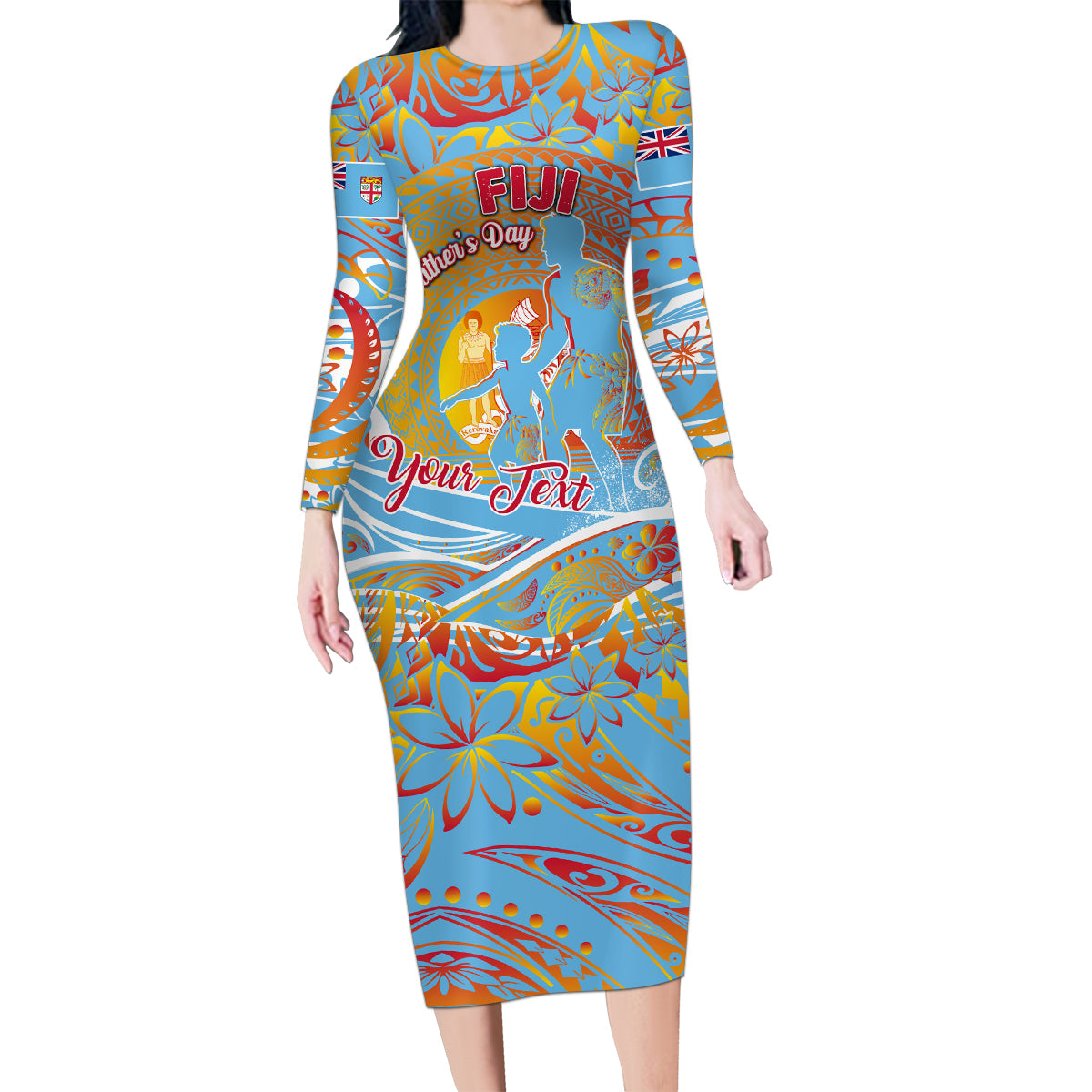 Father's Day Fiji Family Matching Long Sleeve Bodycon Dress and Hawaiian Shirt Special Dad Polynesia Paradise DT02 Mom's Dress Red - Polynesian Pride