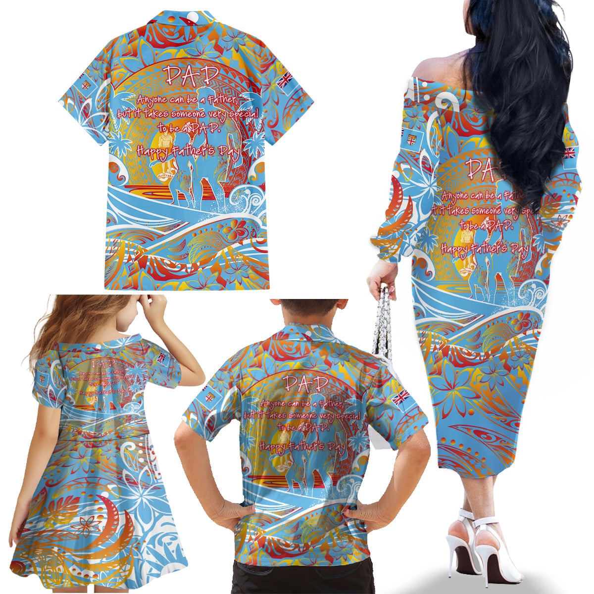 Father's Day Fiji Family Matching Off The Shoulder Long Sleeve Dress and Hawaiian Shirt Special Dad Polynesia Paradise DT02 - Polynesian Pride