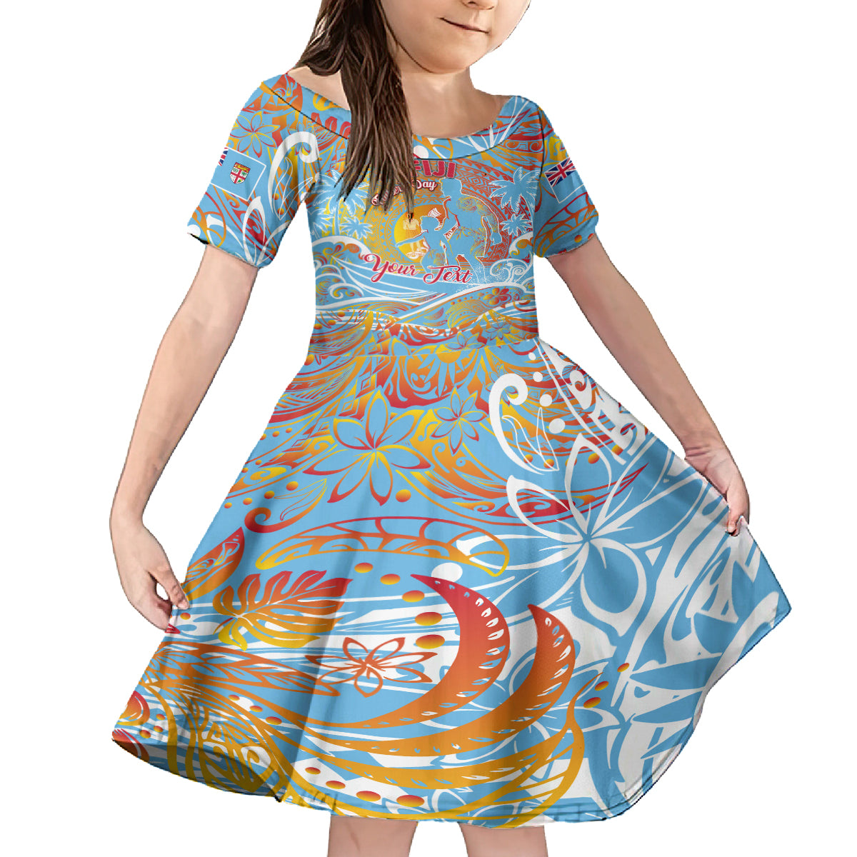 Father's Day Fiji Family Matching Off Shoulder Short Dress and Hawaiian Shirt Special Dad Polynesia Paradise DT02 Daughter's Dress Red - Polynesian Pride
