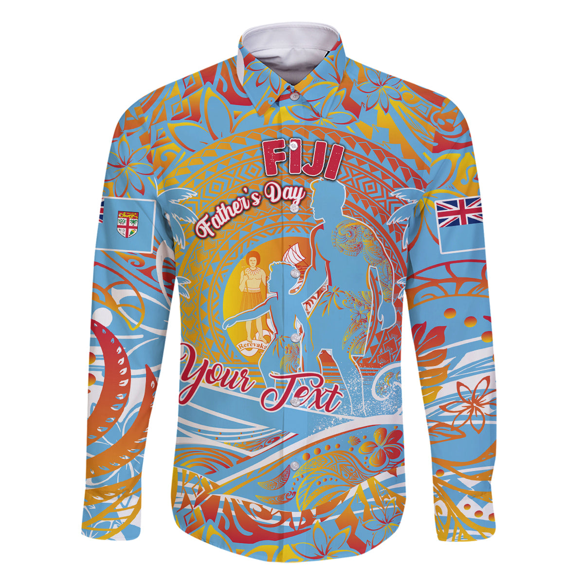 Father's Day Fiji Family Matching Off Shoulder Short Dress and Hawaiian Shirt Special Dad Polynesia Paradise DT02 Dad's Shirt - Long Sleeve Red - Polynesian Pride