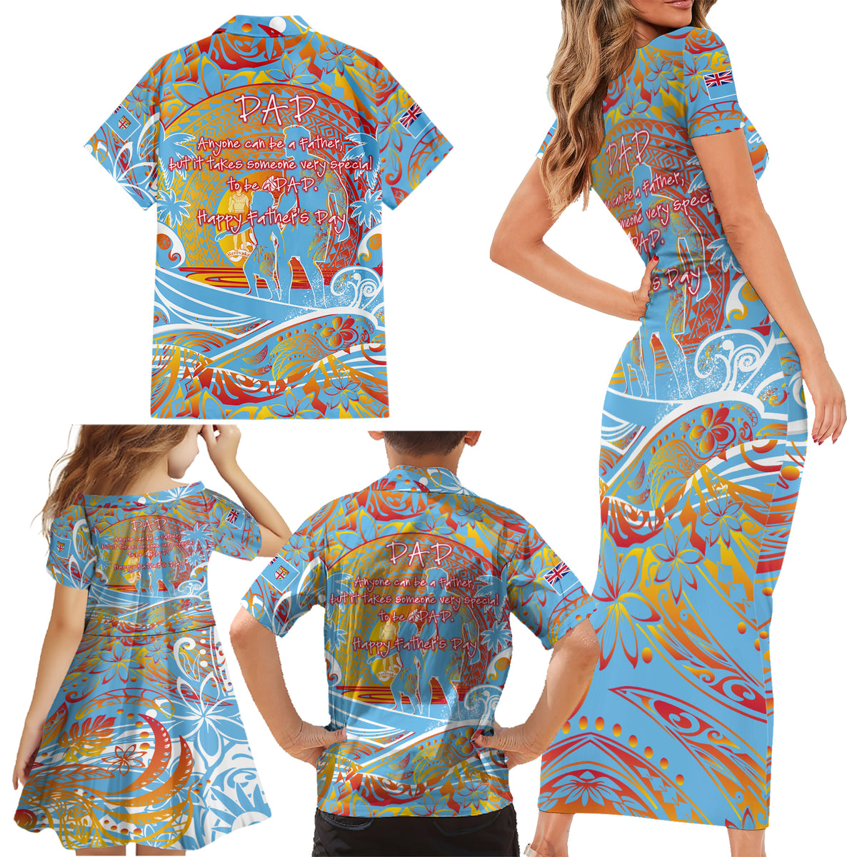 Father's Day Fiji Family Matching Short Sleeve Bodycon Dress and Hawaiian Shirt Special Dad Polynesia Paradise DT02 - Polynesian Pride