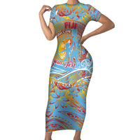 Father's Day Fiji Family Matching Short Sleeve Bodycon Dress and Hawaiian Shirt Special Dad Polynesia Paradise DT02 Mom's Dress Red - Polynesian Pride