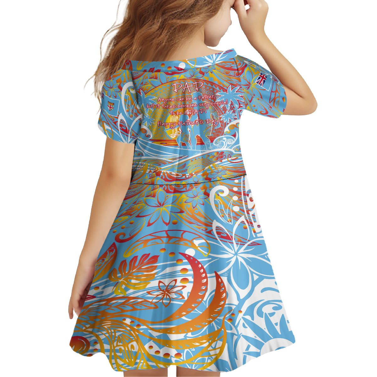 Father's Day Fiji Kid Short Sleeve Dress Special Dad Polynesia Paradise