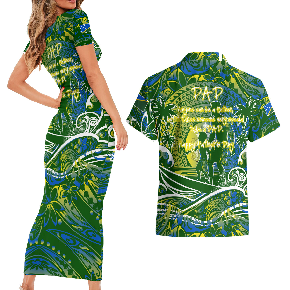 Father's Day Solomon Islands Couples Matching Short Sleeve Bodycon Dress and Hawaiian Shirt Special Dad Polynesia Paradise DT02 - Polynesian Pride