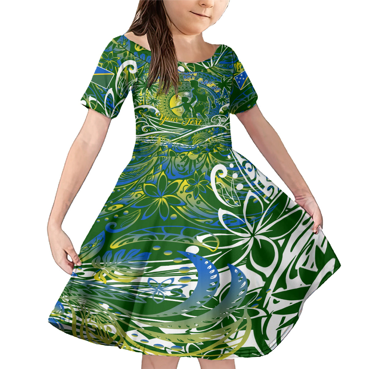 Father's Day Solomon Islands Family Matching Mermaid Dress and Hawaiian Shirt Special Dad Polynesia Paradise DT02 Daughter's Dress Green - Polynesian Pride