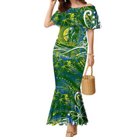 Father's Day Solomon Islands Family Matching Mermaid Dress and Hawaiian Shirt Special Dad Polynesia Paradise DT02 Mom's Dress Green - Polynesian Pride