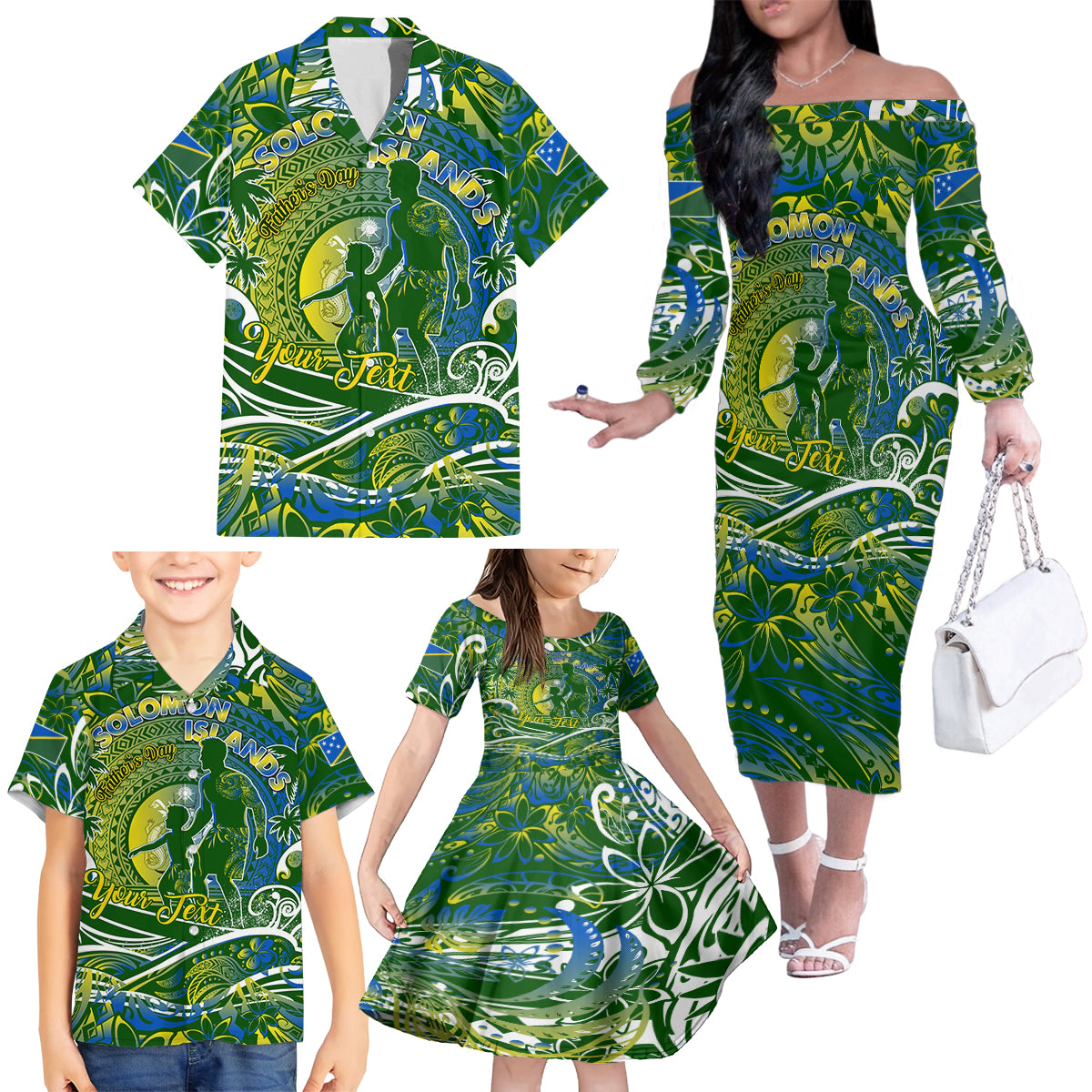 Father's Day Solomon Islands Family Matching Off The Shoulder Long Sleeve Dress and Hawaiian Shirt Special Dad Polynesia Paradise DT02 - Polynesian Pride