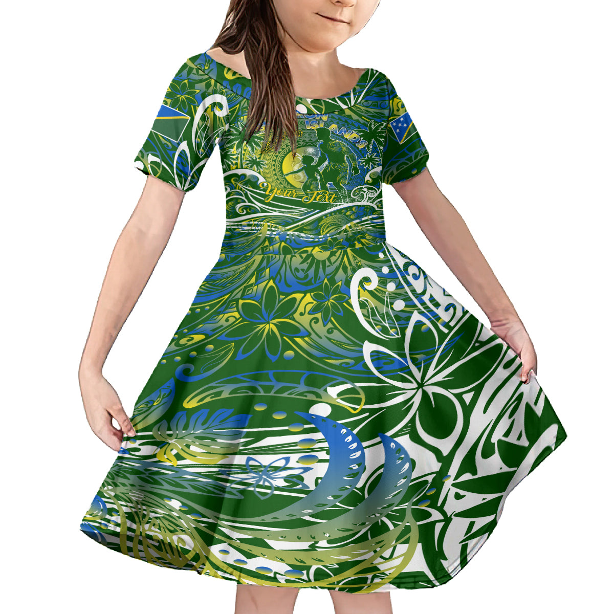 Father's Day Solomon Islands Family Matching Off Shoulder Maxi Dress and Hawaiian Shirt Special Dad Polynesia Paradise DT02 Daughter's Dress Green - Polynesian Pride