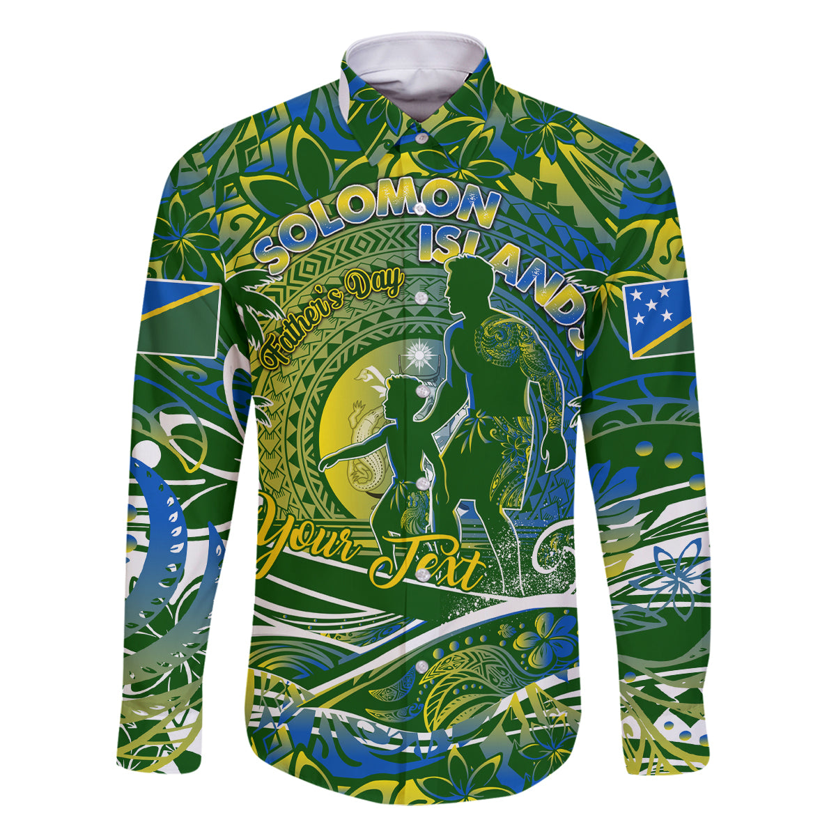 Father's Day Solomon Islands Family Matching Summer Maxi Dress and Hawaiian Shirt Special Dad Polynesia Paradise DT02 Dad's Shirt - Long Sleeve Green - Polynesian Pride