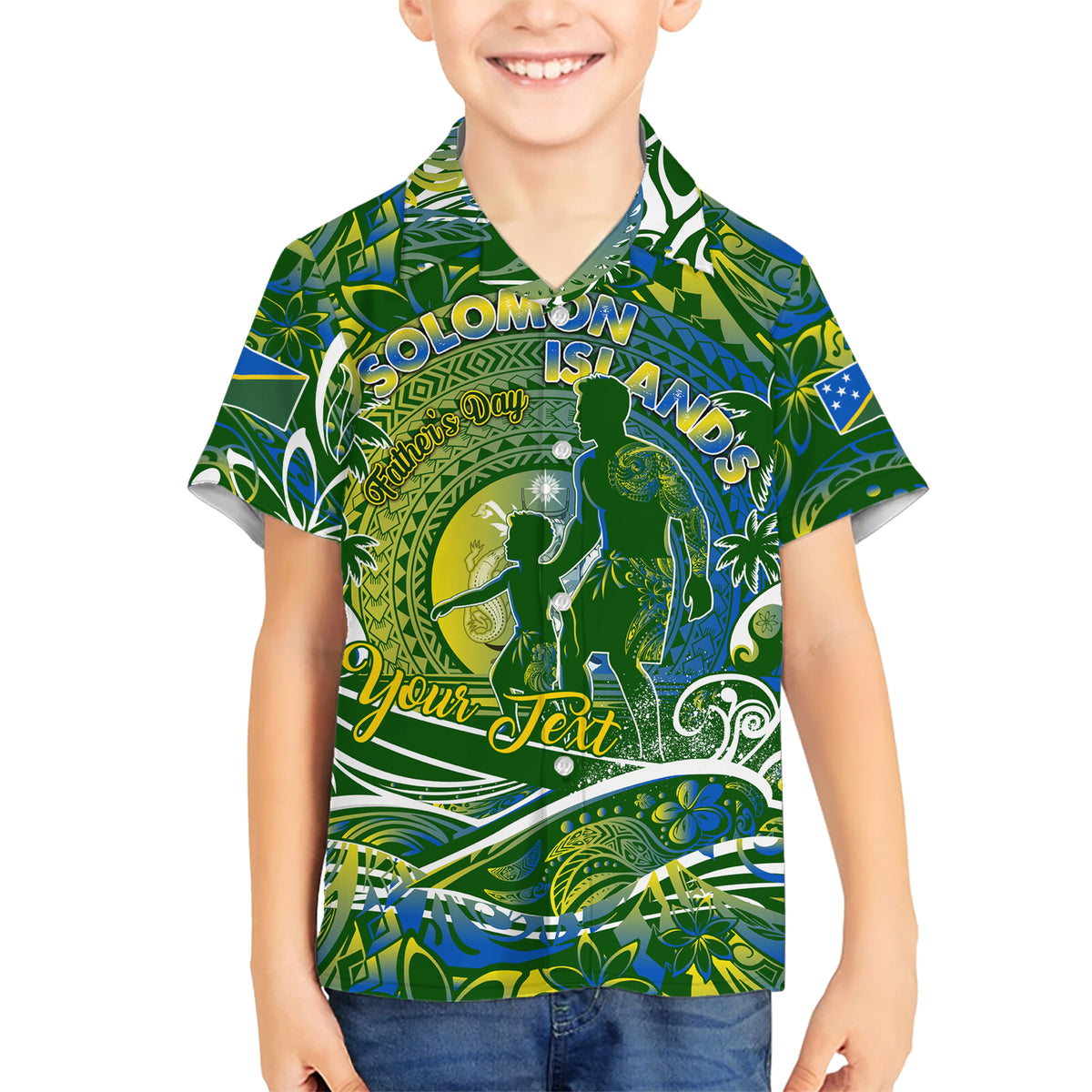 Father's Day Solomon Islands Kid Hawaiian Shirt Special Dad Polynesia Paradise DT02 Kid Green - Polynesian Pride