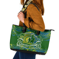 Father's Day Solomon Islands Leather Tote Bag Special Dad Polynesia Paradise DT02 Green - Polynesian Pride