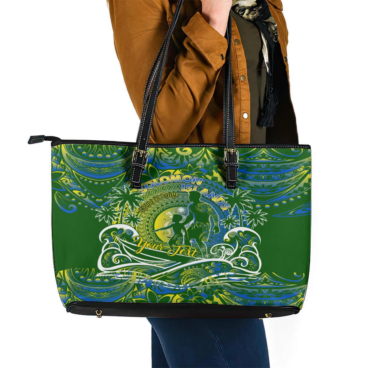 Father's Day Solomon Islands Leather Tote Bag Special Dad Polynesia Paradise DT02 - Polynesian Pride