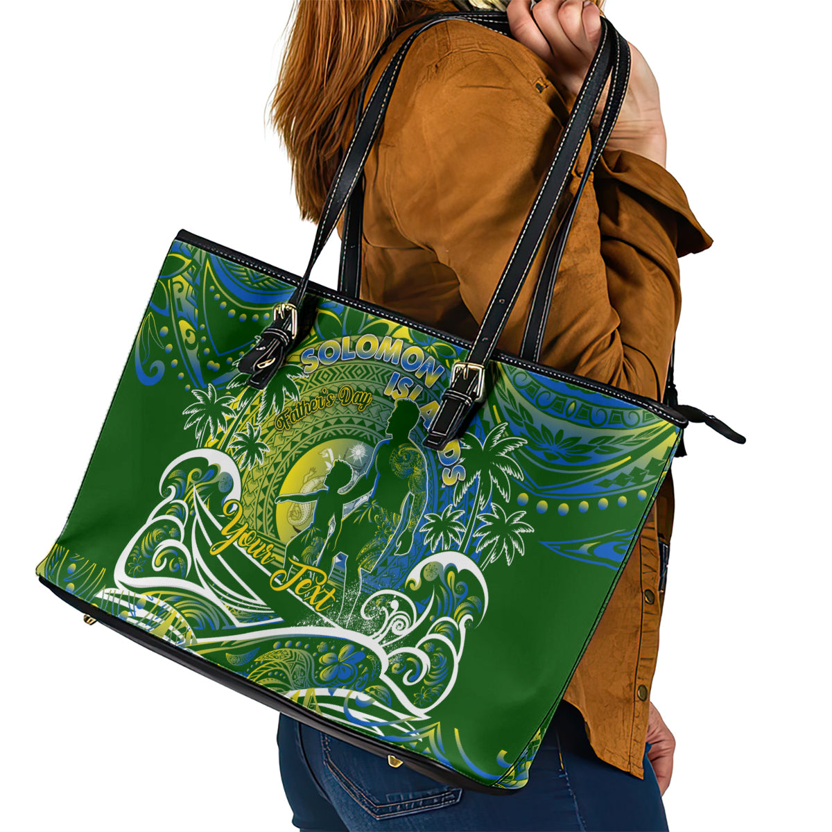 Father's Day Solomon Islands Leather Tote Bag Special Dad Polynesia Paradise DT02 - Polynesian Pride