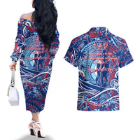 Father's Day Guam Couples Matching Off The Shoulder Long Sleeve Dress and Hawaiian Shirt Special Dad Polynesia Paradise DT02 - Polynesian Pride