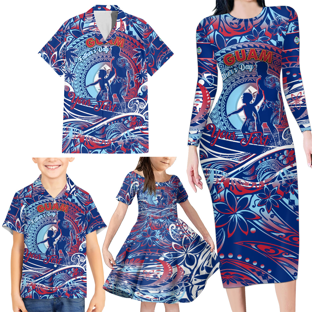 Father's Day Guam Family Matching Long Sleeve Bodycon Dress and Hawaiian Shirt Special Dad Polynesia Paradise DT02 - Polynesian Pride