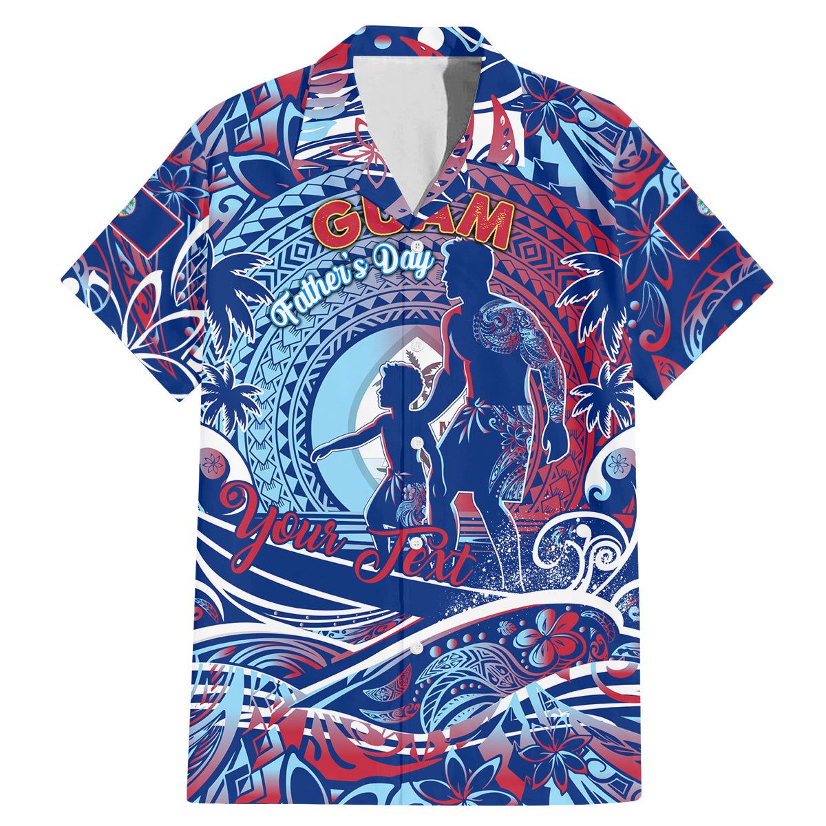 Father's Day Guam Family Matching Mermaid Dress and Hawaiian Shirt Special Dad Polynesia Paradise DT02 Dad's Shirt - Short Sleeve Blue - Polynesian Pride