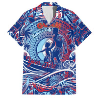 Father's Day Guam Family Matching Off The Shoulder Long Sleeve Dress and Hawaiian Shirt Special Dad Polynesia Paradise DT02 Dad's Shirt - Short Sleeve Blue - Polynesian Pride