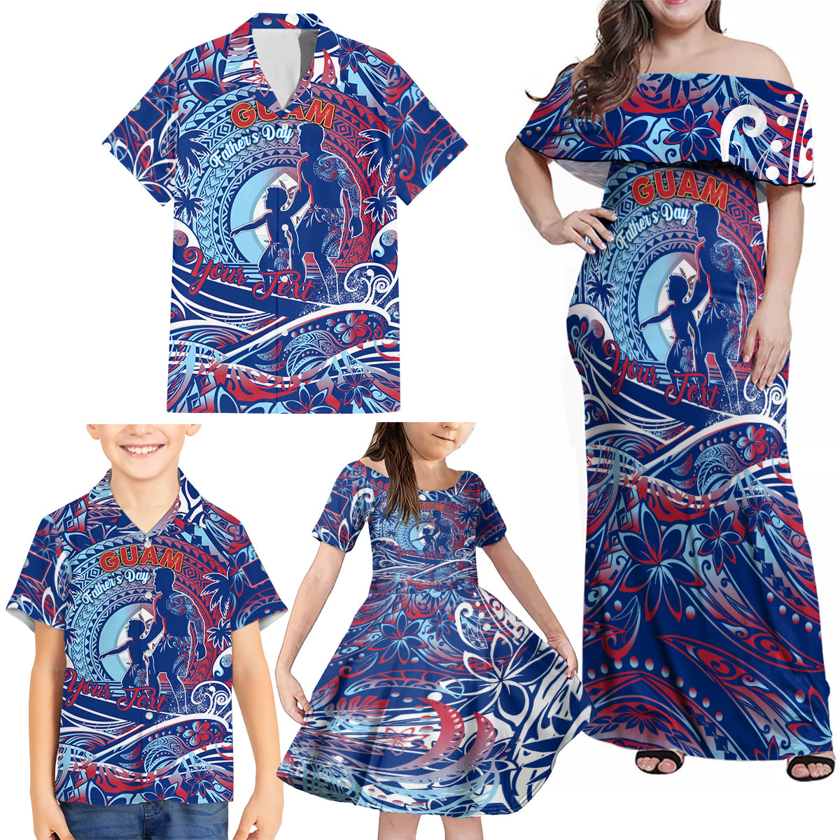 Father's Day Guam Family Matching Off Shoulder Maxi Dress and Hawaiian Shirt Special Dad Polynesia Paradise DT02 - Polynesian Pride