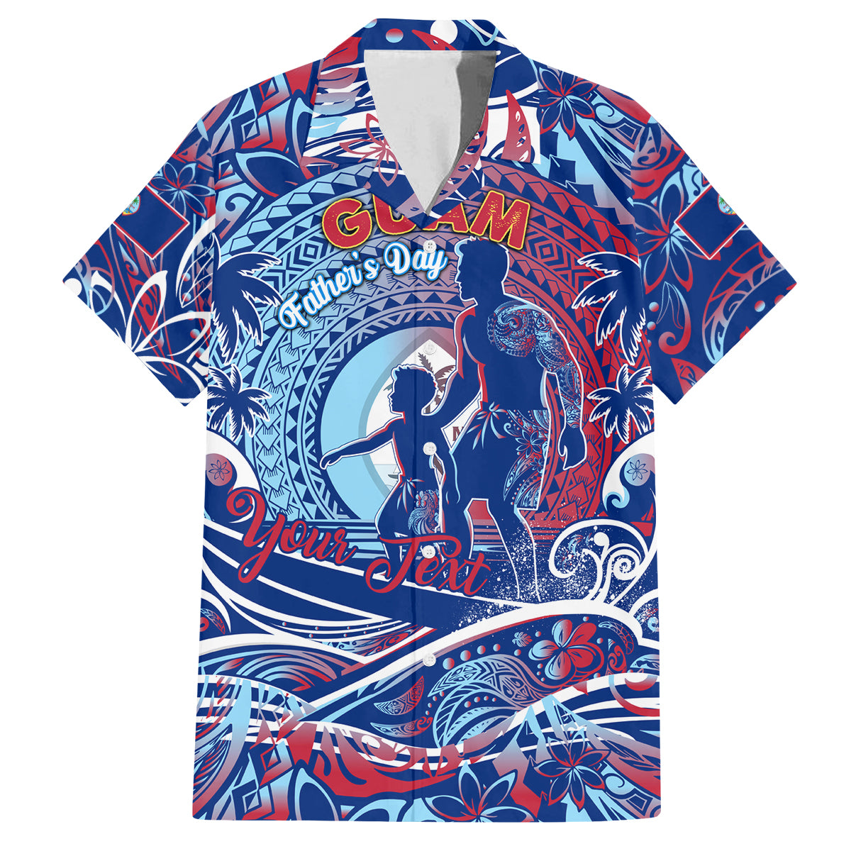 Father's Day Guam Family Matching Off Shoulder Maxi Dress and Hawaiian Shirt Special Dad Polynesia Paradise DT02 Dad's Shirt - Short Sleeve Blue - Polynesian Pride